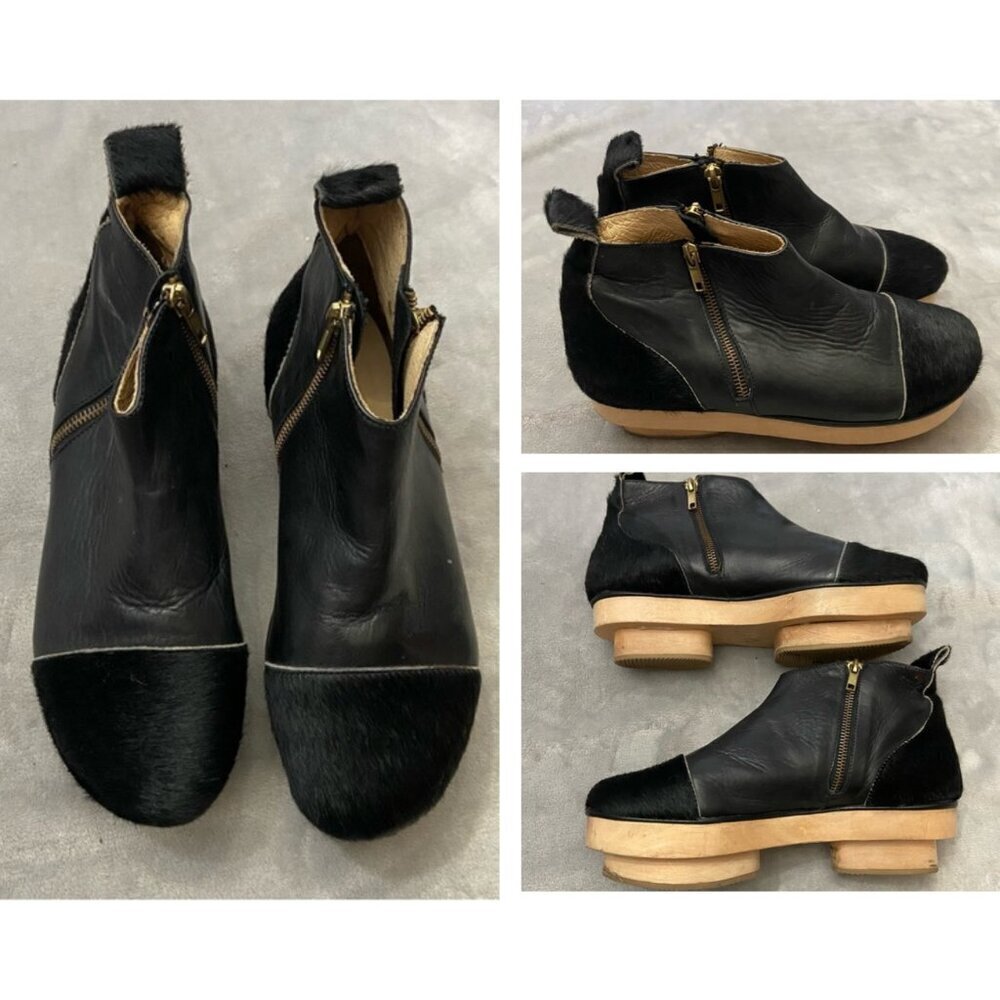 Xperimental Black Leather Ankle Boots with Tan Sole Size 39